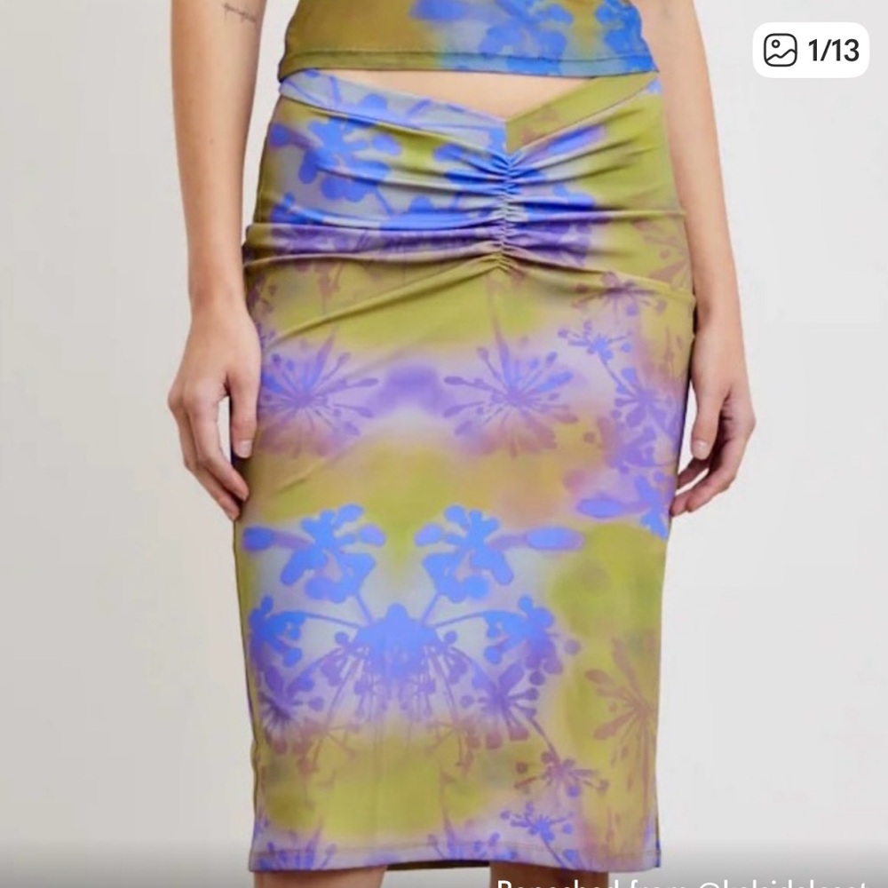 Miaou Purple and Green Midi Skirt